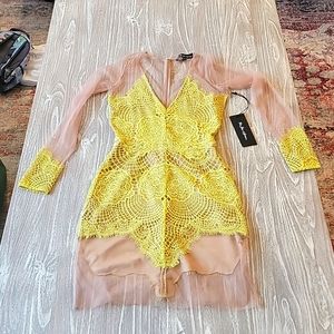 For Love and Lemons sheer yellow dress.  New with tags